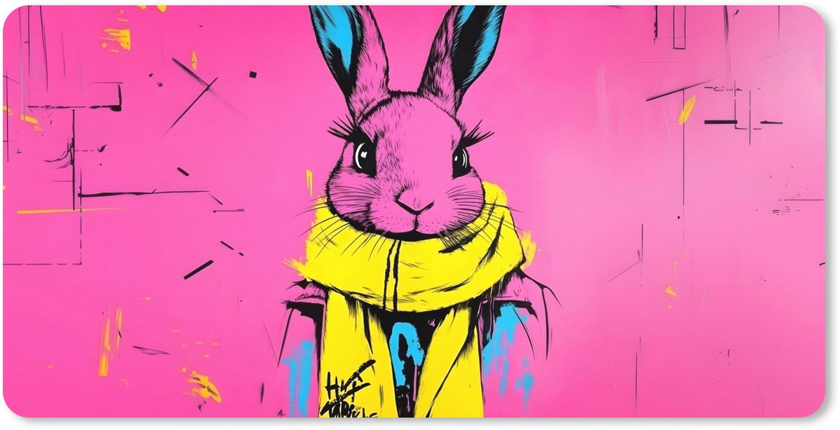 Muismat XXL 100x50 cm - Bureau onderlegger - Bureau mat Konijn - Felroze - Sjaal - Abstract - Bureaumat - Gaming mousepad xl - Bureaulegger groot - Computer deskmat
