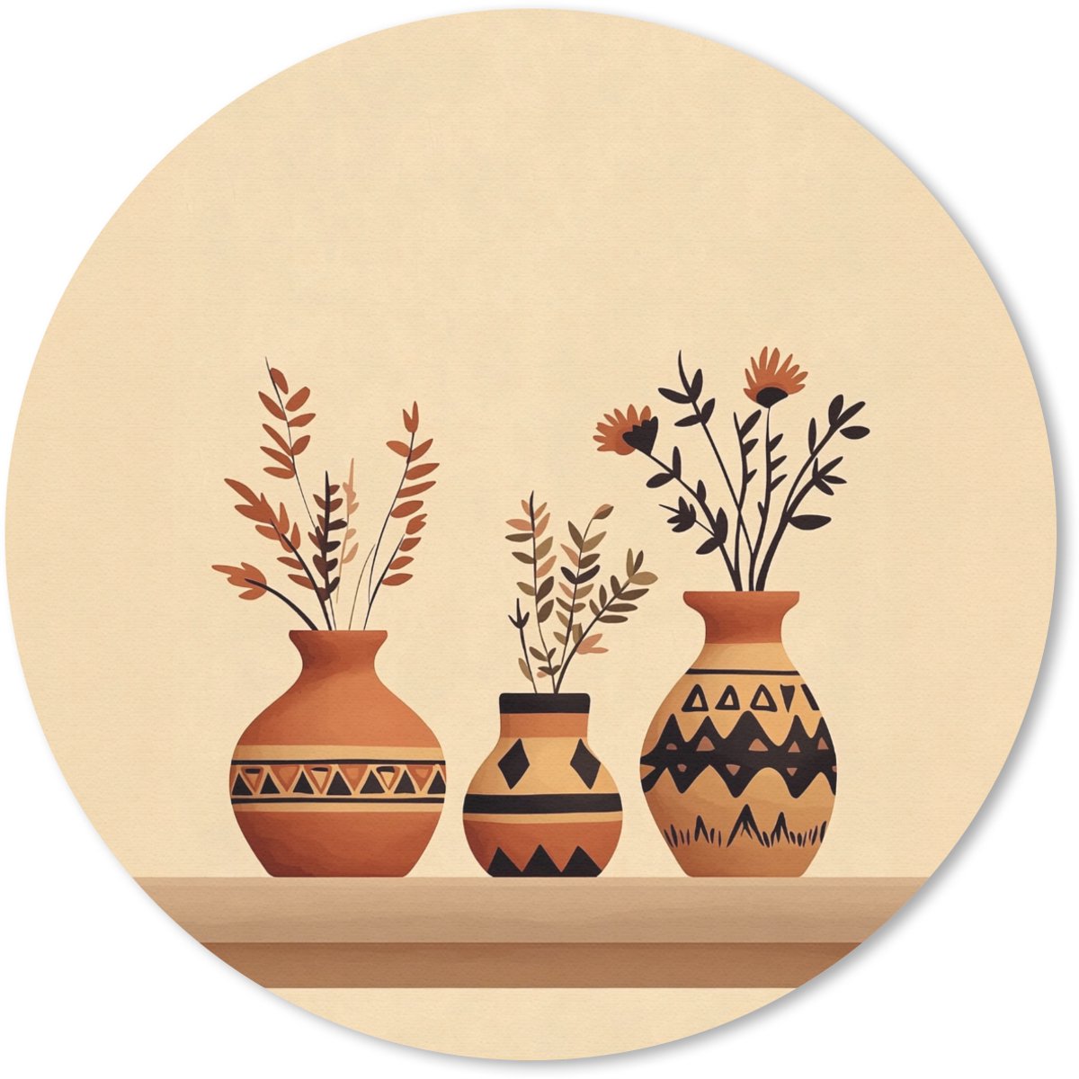 Muismat rond 50x50 cm - Mousepad Vazen - Bloemen - Bladeren - Minimalistisch - Ronde muismatten