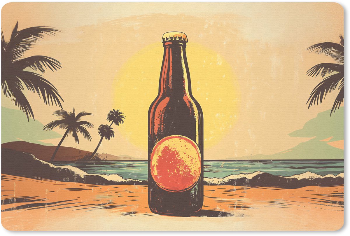 Muismat 27x18 cm - Mousepad Bierfles - Zonsondergang - Palmbomen - Zee - Muismatten