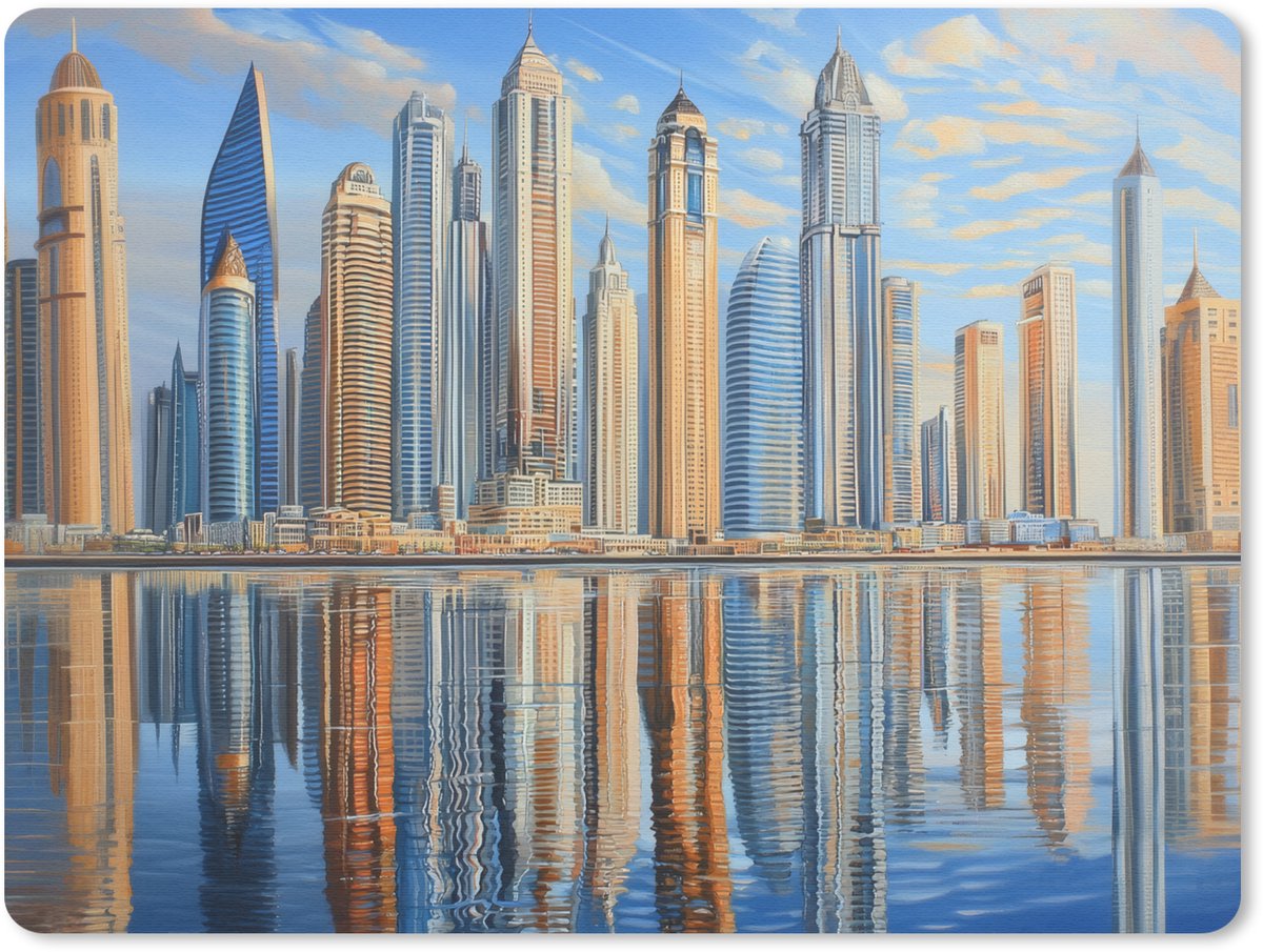 Muismat 23x19 cm - Mousepad Skyline - Wolkenkrabbers - Water - Blauw - Muismatten