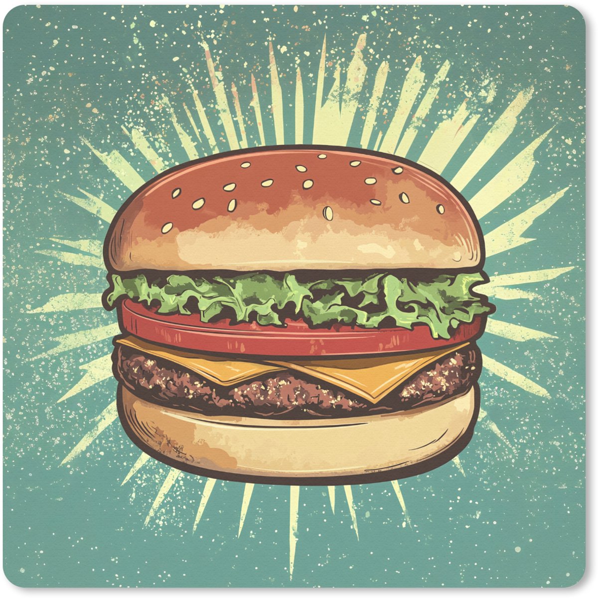 Muismat 30x30 cm - Mousepad Hamburger - Illustratie - Sla - Kaas - Muismatten