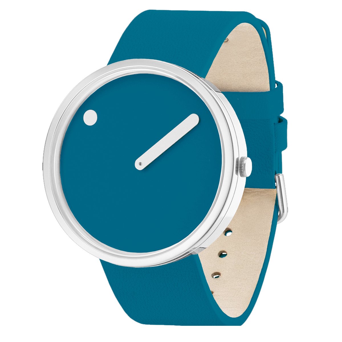 Picto Design Horloge Deep Teal Blauwe Wijzerplaat, Lederen Horlogeband 43322-8020S - Uniseks - 40mm