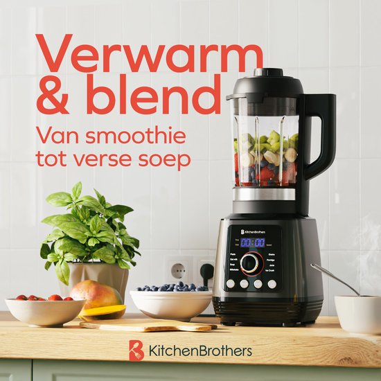 KitchenBrothers Blender - Thermoblender - 1.75L - Kookfunctie - 700+1000W - Smoothie Maker - IJscrusher - Zwart van KitchenBrothers — afbeelding 2