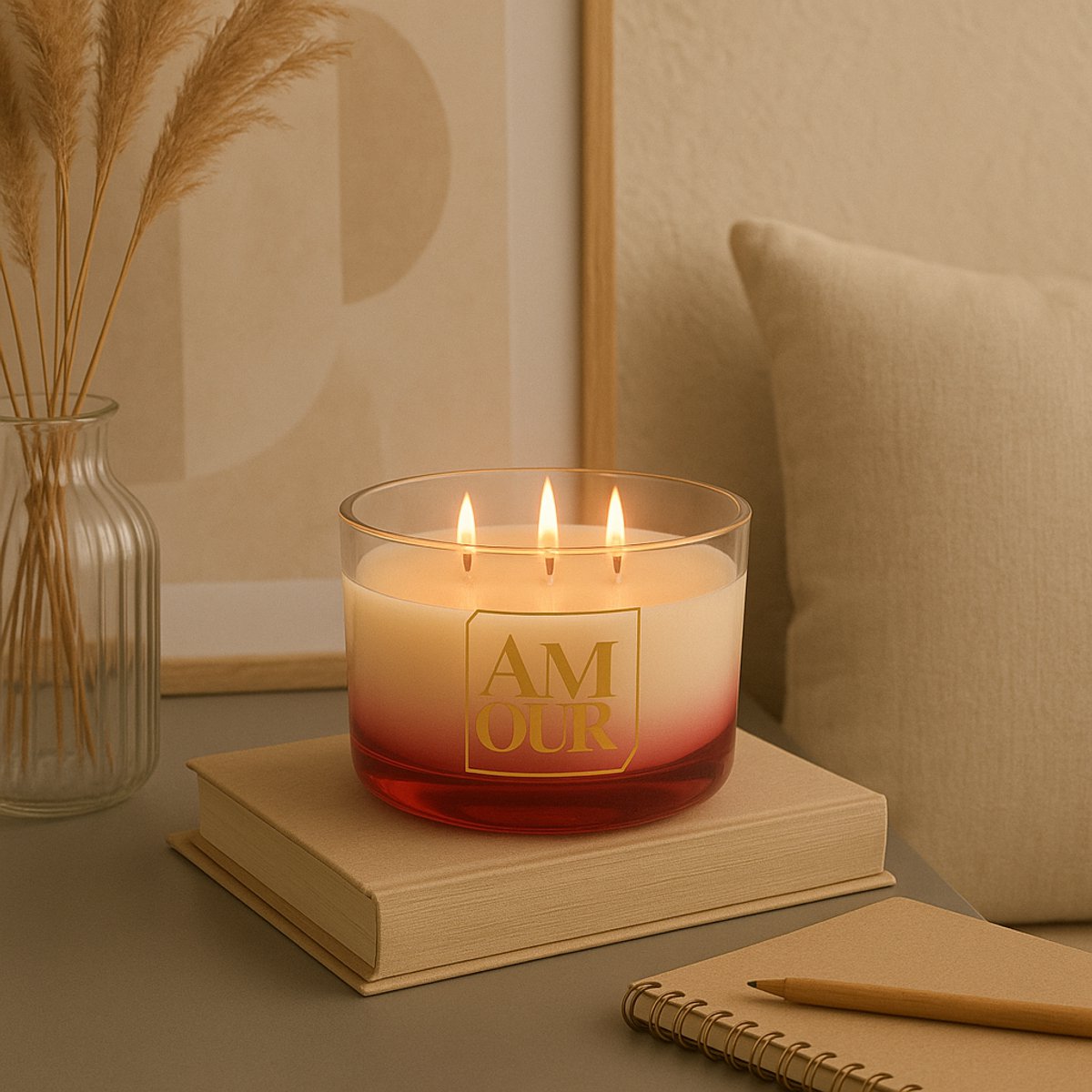 Luxe Geurkaars AMOUR met Rode Ombré Design – Sojawas Kaars in Cadeauverpakking – Romantisch Cadeau voor Valentijnsdag of Liefdevolle Gelegenheden - Rood — cadeau in VALENTIJNSDAG 🌹 - foto 3