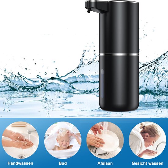 Automatische Zeepdispenser - 350ml - Zeeppompje - USB-oplaadbaar met Infraroodbewegingssensor - Automatische Foam Dispenser - Foam Technologie - Infrarood Sensor - Schuimzeep dispenser - Geschikt Voor Badkamer, Keuken, Kantoor - Zwart