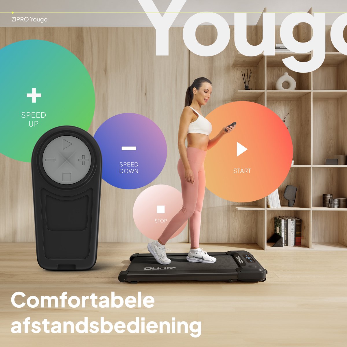 Afbeelding 2 van Zipro® Yougo Elektrische Loopband 1-6 km/h - Wandelband - Cardiotraining - LCD-display - Bluetooth - Eenvoudig opvouwen naar een verticale positie - Nauwkeurige gegevensmeting - Meting van verbrande calorieën