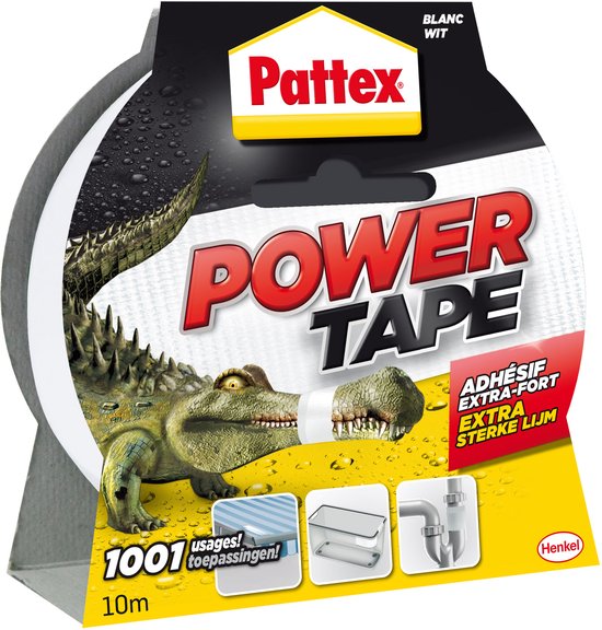 Rol Pattex Power Tape met afbeelding van een krokodil, "1001 toepassingen" en "Extra sterke lijm".