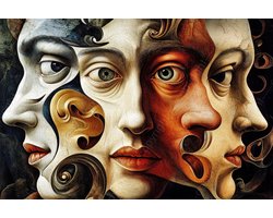 K&C Art (Canvas schilderij) 120x80cm | Surrealistische gezichten - modern surrealisme - abstract - modern - kunst | Woonkamer - slaapkamer - hal - kantoor | Foto schilderij print op canvas - wanddecoratie - muurdecoratie - wall art