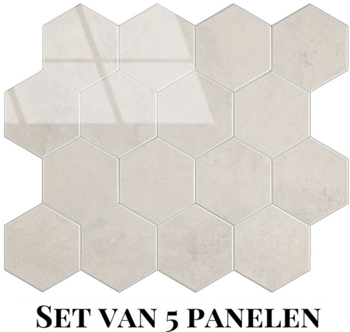 Wallways Wandpanelen - Plaktegels - Set van 5 Tegels - Tegelsticker - Zelfklevende Tegels - 4MM dik - Aluminium toplaag - Waterdicht - Krasbestendig - Hittebestendig - 3M Kleeflaag - Hexagon Marble Beige