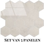Wallways Wandpanelen - Plaktegels - Set van 5 Tegels - Tegelsticker - Zelfklevende Tegels - 4MM dik - Aluminium toplaag - Waterdicht - Krasbestendig - Hittebestendig - 3M Kleeflaag - Hexagon Marble Beige