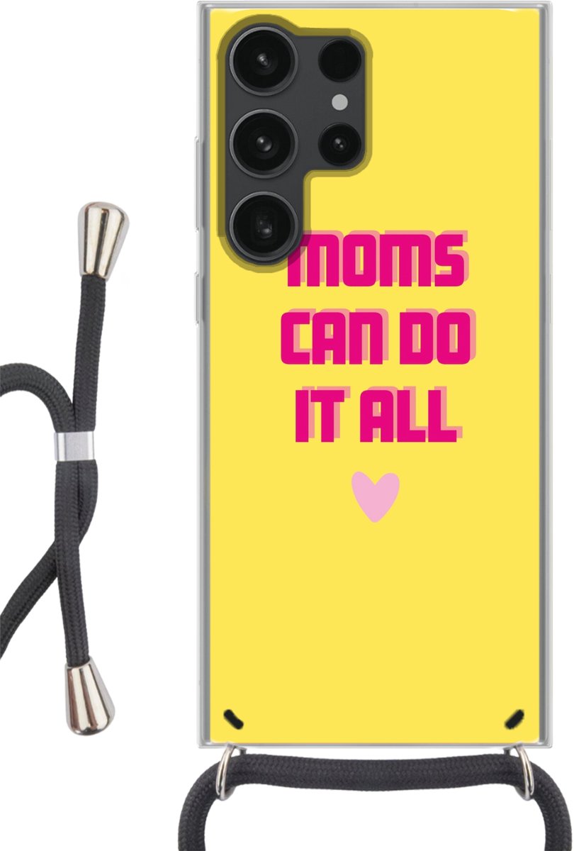 Telefoonhoesje Geschikt voor Samsung Galaxy S23 Ultra - Quote - Moeder - Hartje - Roze - Siliconen - Crossbody - Backcover met Koord - Telefoonhoesje met koord - Hoesje met touw Telefoonhoesje