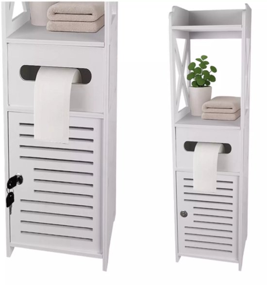 Meuble de salle de bain Ruhhy avec porte et porte-papier toilette – Wit 80 cm