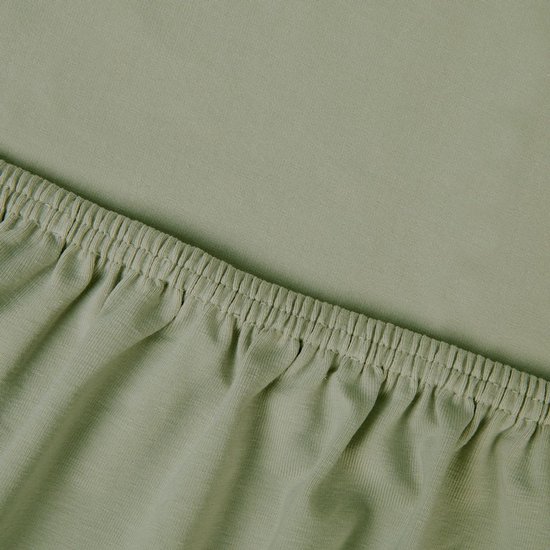Drap-housse Kayori Edo Topper en satin de coton - 180 x 210-220 cm - Katoen bio - Vert olive