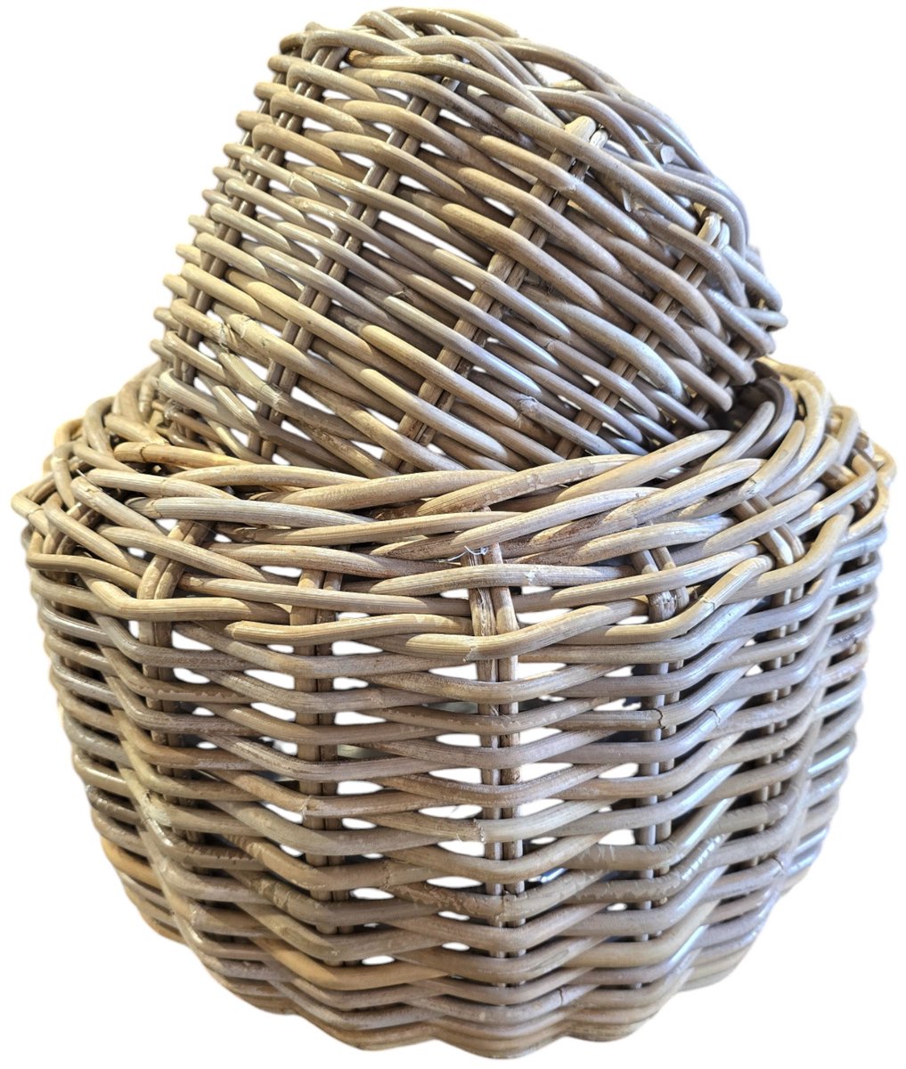 TeakOne - SET/2 - Rotan plantenmand binnen en buiten - Boho - Boho mand - Plantenmand - Rotan mand - Rotan planten mand - in- en outdoor - Wicker mand - buiten planten mand - rotan bloempot - Rieten mand - Ronde mand