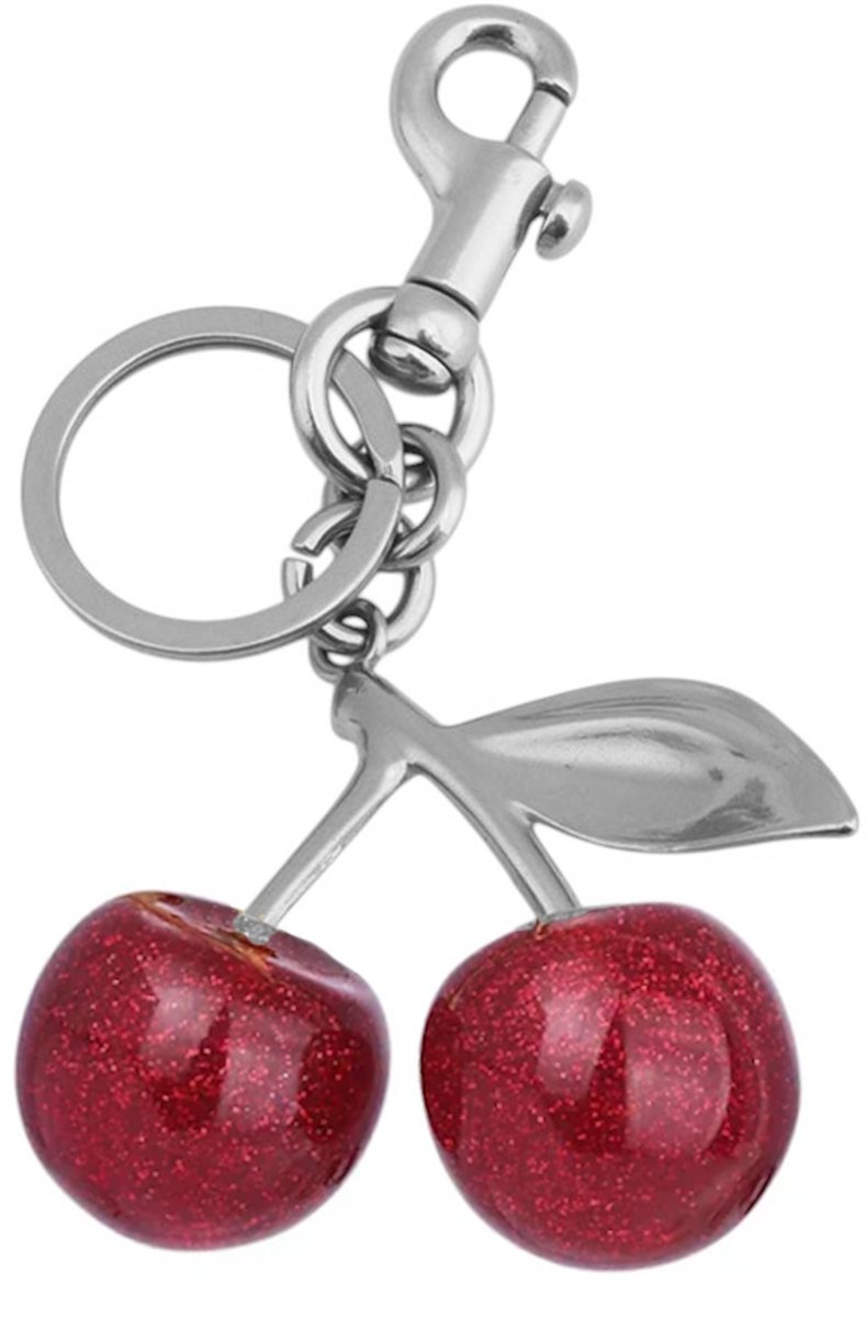 Tashanger / Sleutelhanger - Kers 'Cherry' Rood/Zilver | 11,6 x 6,5 cm | Resin/Staal