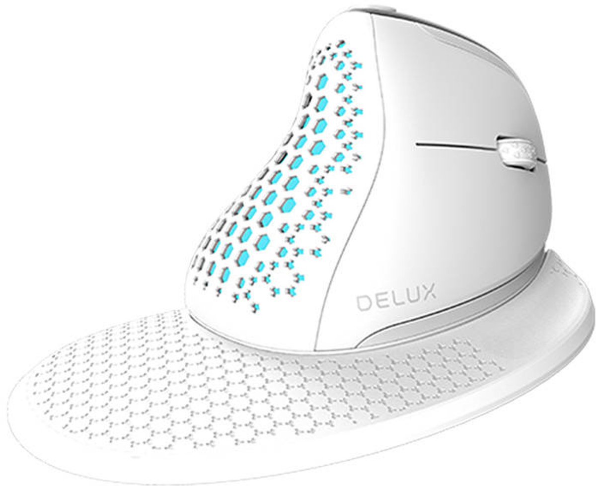 Delux Seeker M618XSD Ergonomische muis - Draadloos 2.4ghz + Bl - Horizontale scroll - OLED scherm - Oplaadbaar - Motion Backlight - Verwijderbare polssteun - Wit
