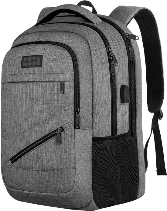 TRVLMORE Rugtas - 28L - 15,6 Inch - Laptop Rugzak met USB - Schooltas - Heren en Dames - Tas - Levenslange Garantie - Grijs