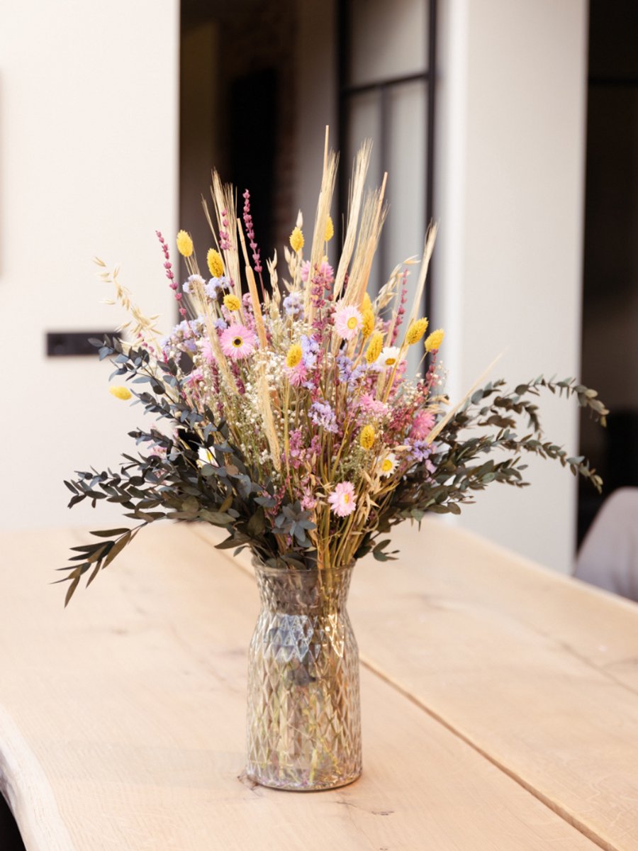 Droogbloemen boeket "The Happiness Bouquet" - incl. vaas | Large | 60 cm | Vrolijk droogbloemen boeket | Perfect als cadeau