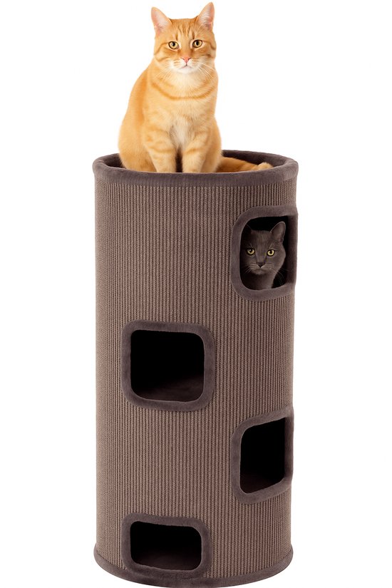 Krabton voor katten – Krabton Enes Grijs XL – 50x50x150 cm – luxe krabmeubel met 5 verdiepingen – Flamingo First Class Selection