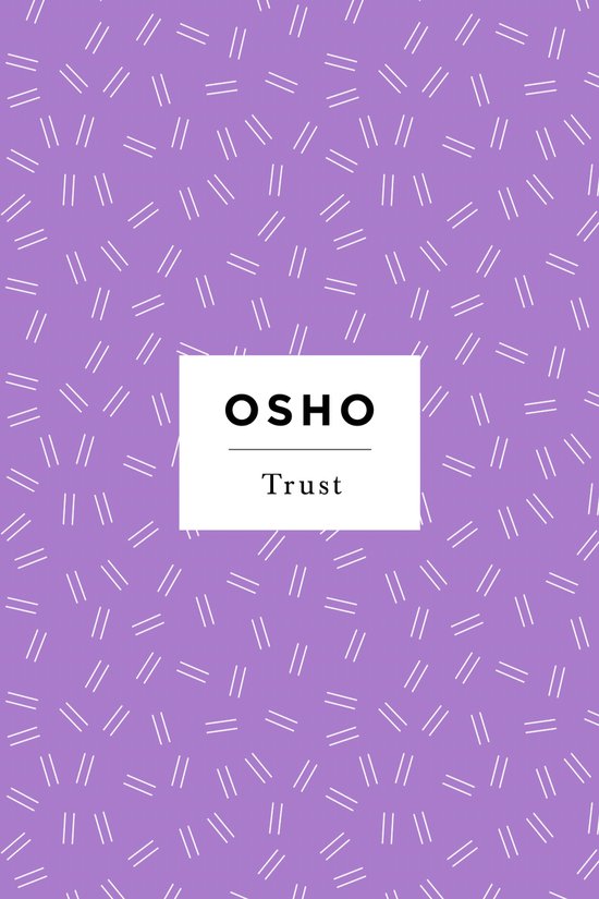 Wit vlak met OSHO Trust op een paarse achtergrond met witte streepjes.