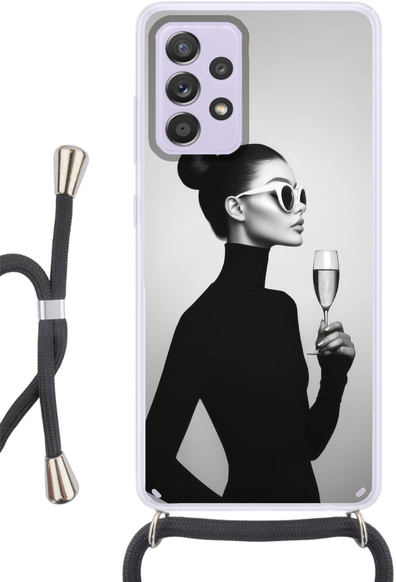 Telefoonhoesje Geschikt voor Samsung Galaxy A53 5G - Vrouw - Champagne - Modern - Siliconen - Crossbody - Backcover met Koord - Telefoonhoesje met koord - Hoesje met touw Telefoonhoesje