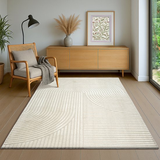the carpet Everest - modern kortpolig vloerkleed met Panglao-design, hoog-laag 3D-effect, hoge pooldichtheid, zacht en comfortabel – voor woonkamer of slaapkamer, crème, 200 x 290 cm