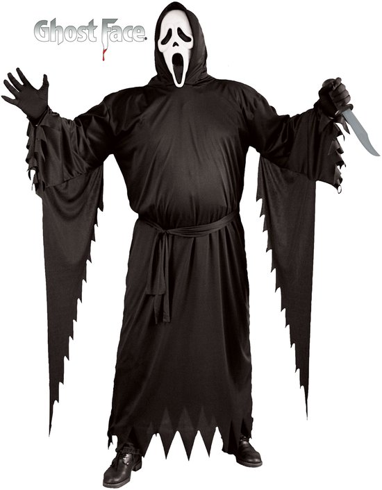 Fun World Ghostface Scream Kostuum met Verkleedaccessoires Halloween Scream Masker met Gewaad Horror Verkleedkleren Volwassenen Halloween Kostuum Volwassenen - Officiële Licentie - 3-Delig Gewaad met Capuchon/Riem/Masker - Unisex - Maat XL/2XL