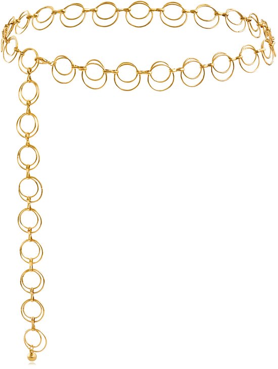 Tailleriem - 115cm - Damesriemen - Riemen Dames - Broekriem - Riem - Metalen Kettingriem - Kettingschakelriem - Taille Ketting - Tailleketting voor Dames - Geschikt Voor Jeans Jurken - Goud