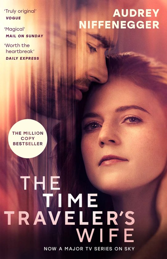 Couverture du livre 'The Time Traveler's Wife' avec un homme et une femme se rapprochant. "The Million Copy Bestseller".