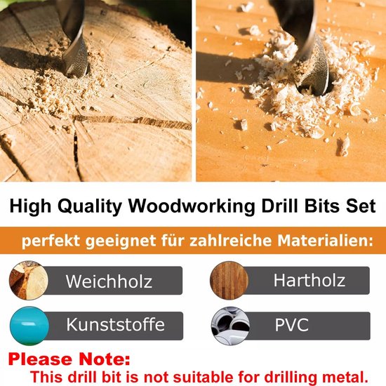 Long Wood Drill Bit Set - Professionele 4-5-6-7-8-10-12 mm x 300 mm - Lang Vormwerk Boor - Houtboor - Geschikt voor Hardhout- Zacht Hout- Multiplex van Merkloos	 — afbeelding 2