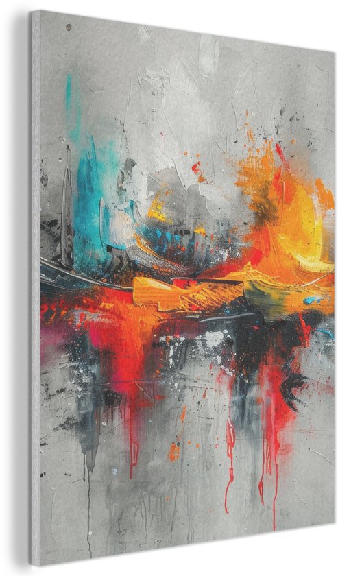 Akoestisch wandpaneel 70x100 cm - Vilt schilderij Modern - Oranje - Grijs - Kunst - Akoestische panelen - Geluidsdempende wanddecoratie - Geluidsisolatie woonkamer - Muurdecoratie geluidspanelen