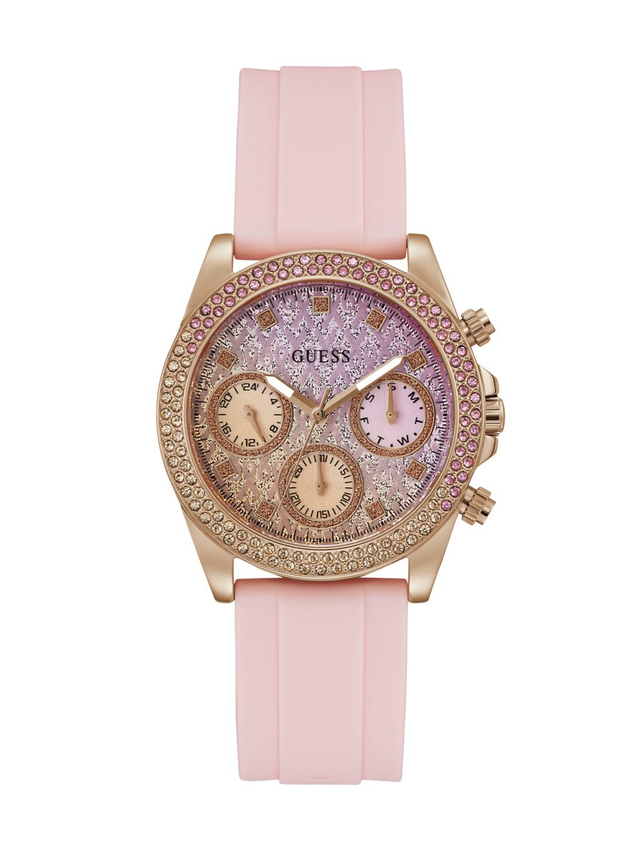 Guess Gd Sparkling Pink Quartz Analoog Horloge Roze Case: 100% Stainless Steel , Armband: 100% Silicone 38 GW0032L4