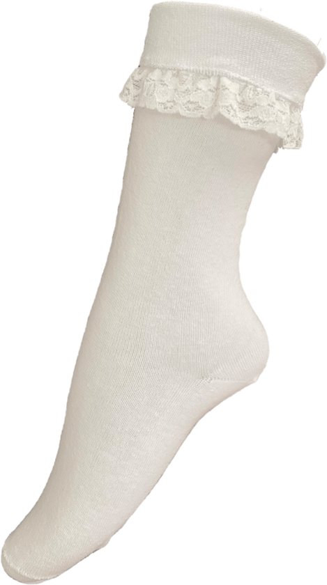 Korte witte dames kniekousen met kant – maat 39-42 – Trachten sokken/Bobbysocks – Oktoberfest stijl