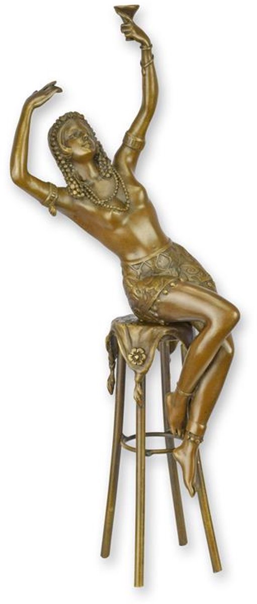 Bronzen beeld - Vrouw op barkruk - sculptuur - 34,4 cm hoog