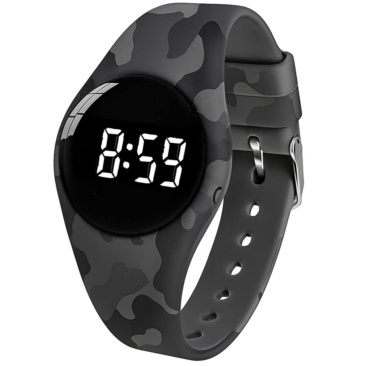 Alarmhorloge – 15 alarmen – oplaadbaar – rond - grijs camouflage