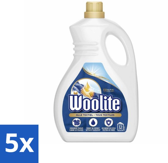 Woolite Textile - Vloeibaar Wasmiddel - Met Keratine - Textiel Was - 32 Wasbeurten - 1,9L - Bulkverpakking - 5 stuks
