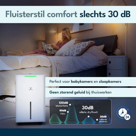 Vibrix DryFlow6 Luchtontvochtiger – 6L per dag – Wasdroogfunctie – Stil & Energiezuinig – Ontvochtiger voor Badkamer, Kelder, Zolder & Slaapkamer – Slimme Dehumidifier