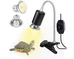 Warmtelamp Reptielen - Keramische Draailamp - UVA UVB Gloeilamp 25W & 50W - Voor Schildpadden, Hagedissen & Slangen - Zwart - Lang Basje - Set van 1