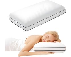 Gel Memory Foam Kussen - Orthopedisch Hoofdkussen voor Zijslapers - Ergonomisch Kussen met Afneembare Overtrek - Verlicht Nekpijn - 60 x 40 x 12 cm
