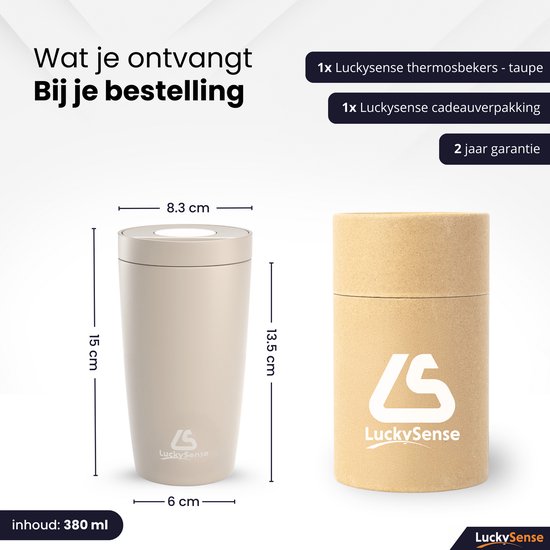 Tasse isotherme de voyage - Tasse à café à emporter - 380 ml - Tasse à thé - Étanche - Double paroi - Acier inoxydable - Taupe