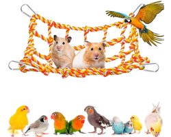 Papegaaien schommel (Oranje 32*25cm) - Met 4 haken - Vogel Schommel - Klimnet - Vogel Speel - Vogel Speelgoed - Vogelspeelgoed - Vogel Speeltjes - Vogelkooi Accessoires - Voor Grasparkiet, Agapornis, Valkparkiet en Kleine Papegaaien