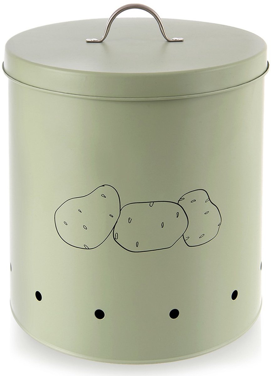 Doos voor Groenten en Fruit Metaal Groen GREENISH 8,7 l - Aardappelbak - Aardappelpot - Bewaardoos - Container - Koelkast Organizer - Opbergbox - Fruitkist
