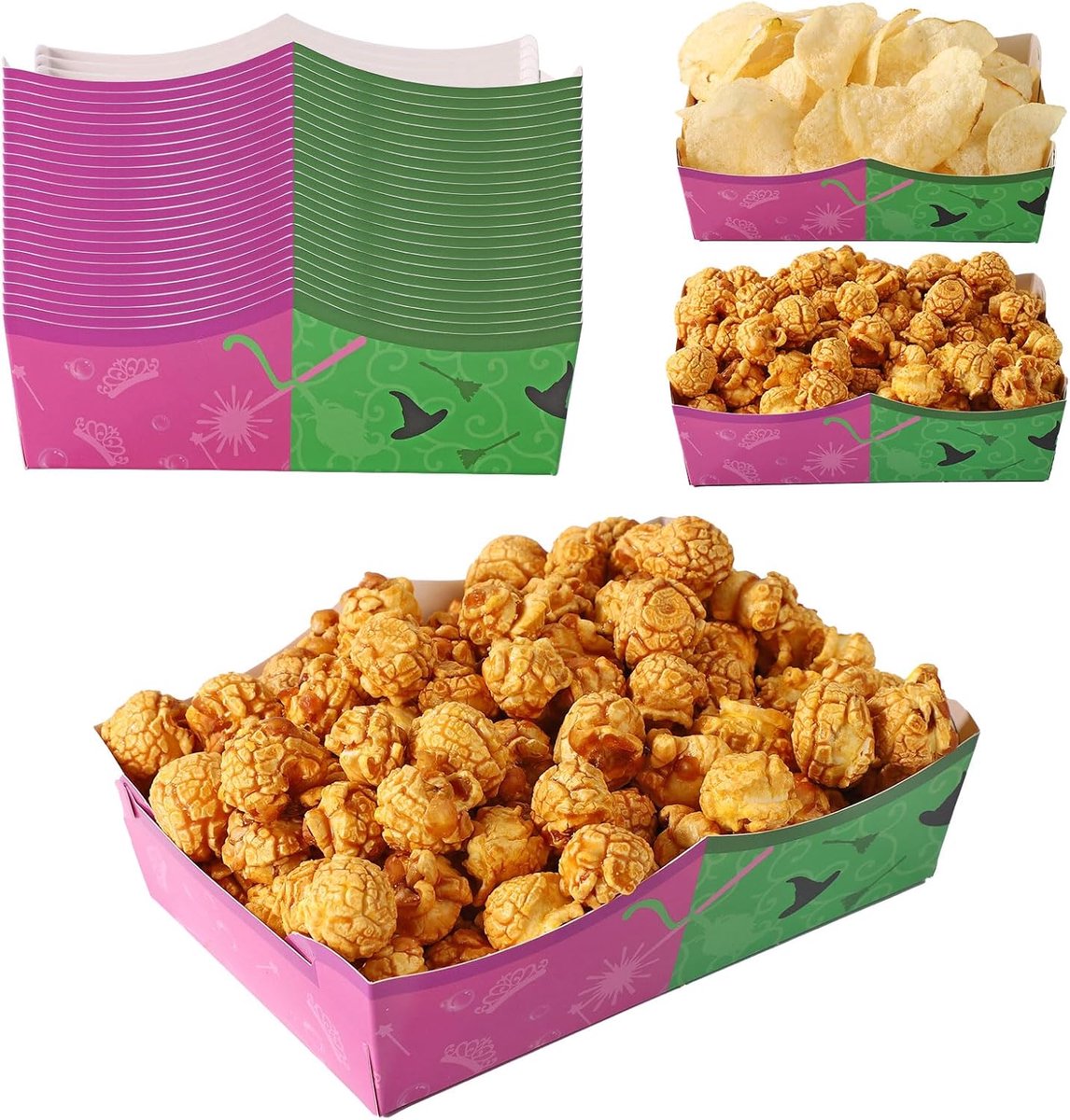 Image of 24pcs Witch Food Bowls, Pink and Green Paper Serving Dishes with Theme Water Resistant and Grease Free Easy To Assemble Perfect Birthday Anniversary Party Supplies and Decorations