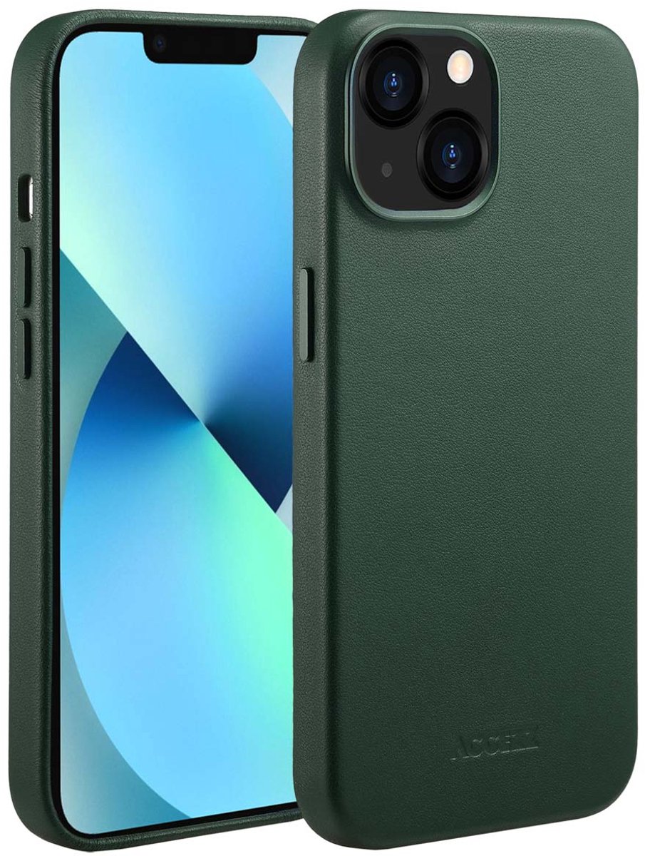Accezz Hoesje Geschikt voor iPhone 13 Hoesje - Accezz Geschikt voor MagSafe Leather Backcover - donkergroen