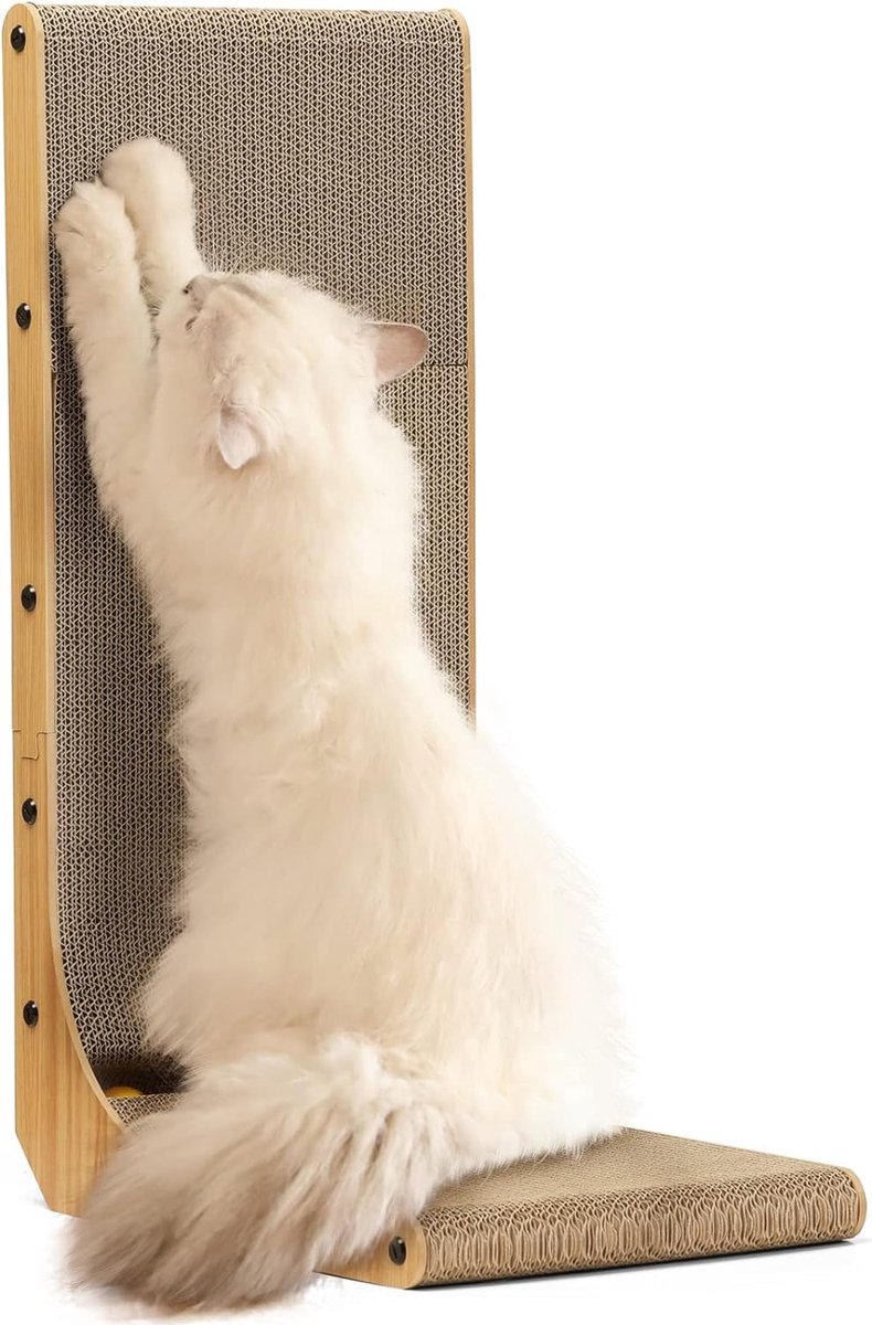 BOTC Kattenkrabber - 68 cm L-vorm - Kattenkrabmat voor aan de muur - Kattenkrabkarton met bal - Groot formaat