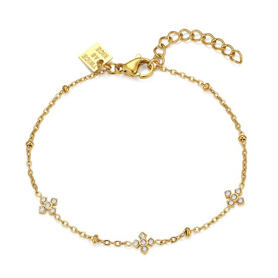Bracelet Twice As Nice en acier inoxydable couleur or, pierres carrées Couleur or 16cm + 3cm