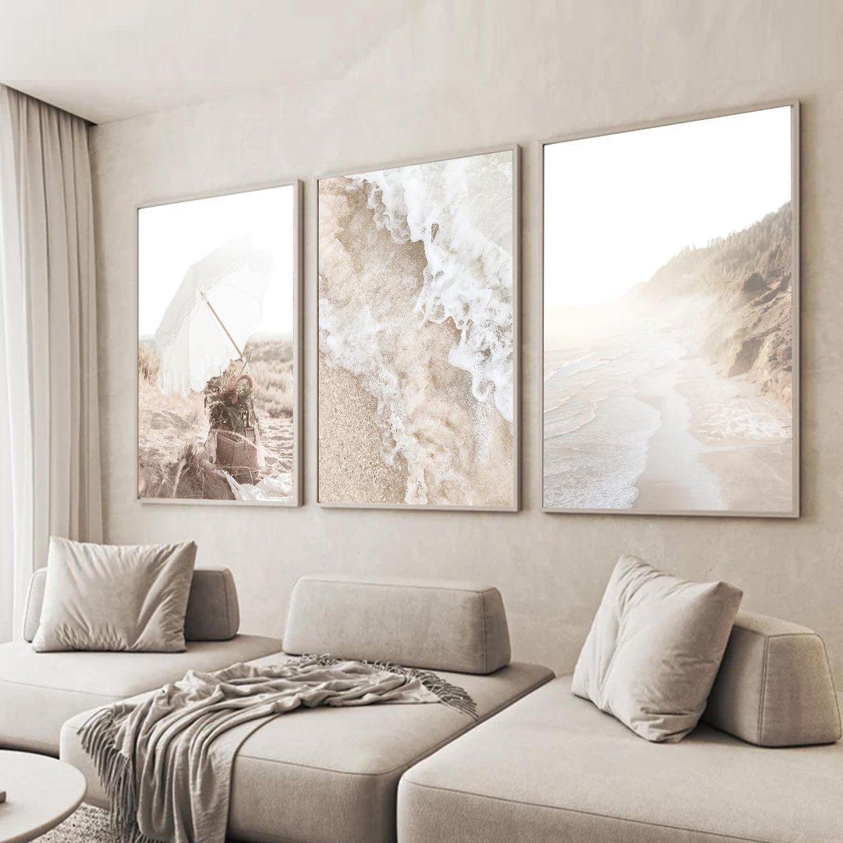 Ibenzoa Moderne Boho Posterset met Pampasgras en Strandthema voor Sfeervolle Woon- en Slaapkamers Meerkleurig