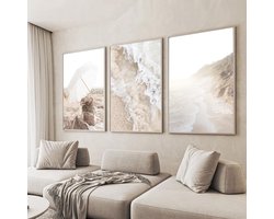 Ibenzoa® Moderne Boho Posterset met Pampasgras en Strandthema voor Sfeervolle Woon- en Slaapkamers