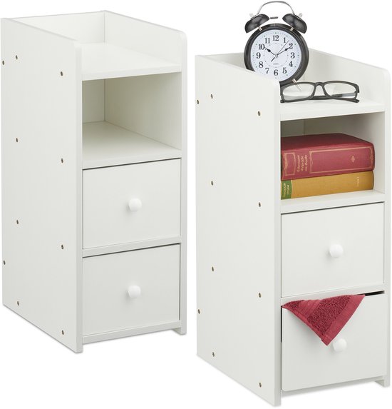 Nachtkastje smal - set van 2 - met 2 lades - 55 x 22,5 x 34 cm - wit