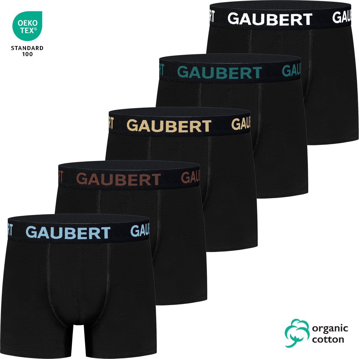 5-pack Heren Premium Katoenen Boxershorts - Zwart/Gekleurd Multipack - Organisch Maat XXL GB5-003